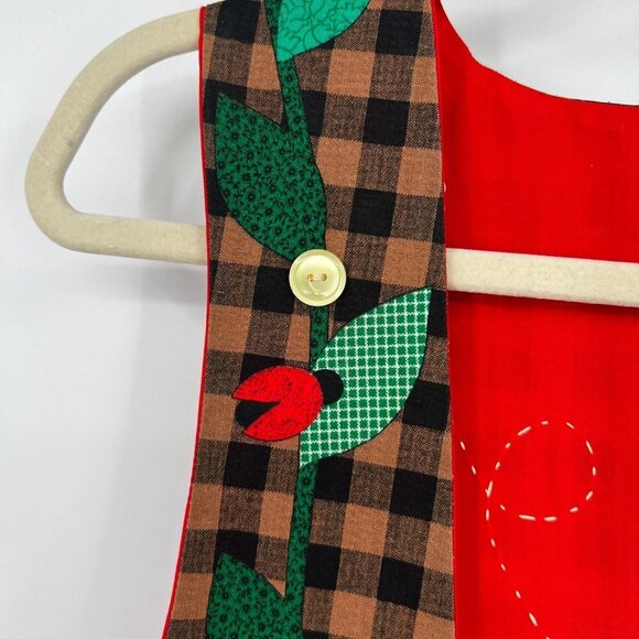 1990s Primitive Cat Vest w Vintage Fabric Yo-yos Patchwork Print Background Size - Picture 2 of 12